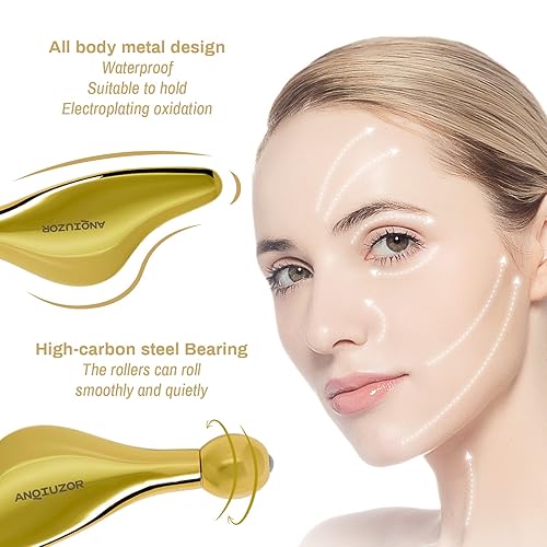 Miniatura 4 de ANQIUZOR Herramienta de masaje facial de doble extremo, rodillo facial de metal 3D V-Line Lifting Facial Roller Gua Sha Herramienta de masaje para
