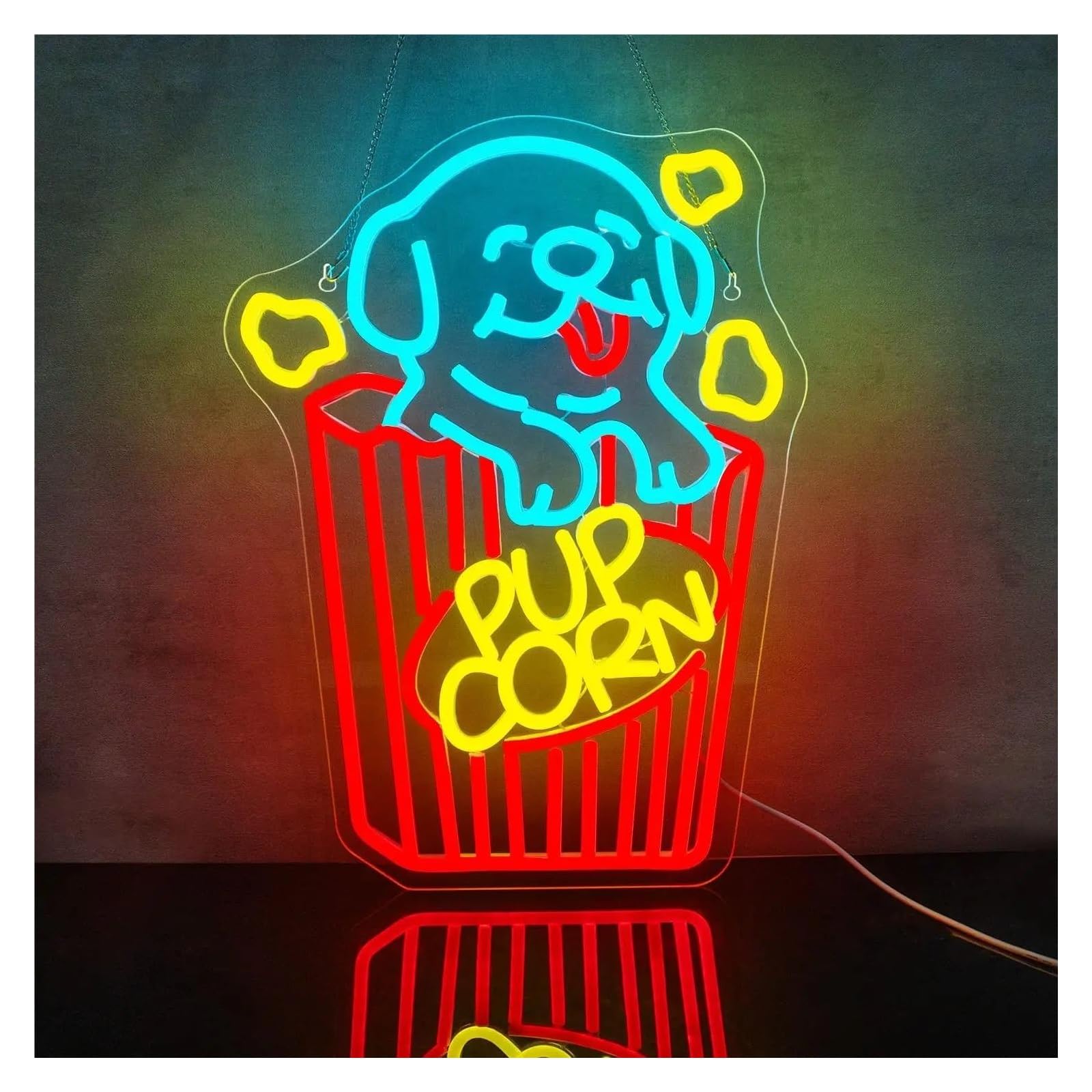 LEMST Sign Lamp Puppy Popcorn Box Neon Sign for Wall Decor Lights Decoration for Cinema Film Home Theater Party Club 42cmх31.5cm