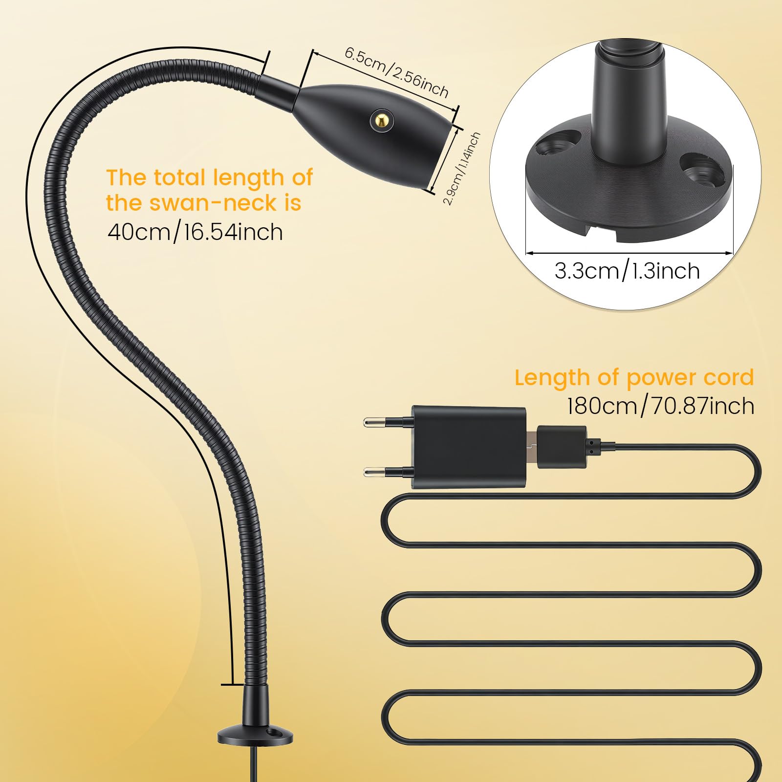 Leselampe 12V LED Dimmbar Bett Lampe, Flexible Wandmontage Schwanenhals Nachttisch DC 12-24V 3000/4000/6000K mit Dimmerschalter & USB-Ladegerät, 1PCS Boot Wohnwagen Van Yacht Bett Lampe