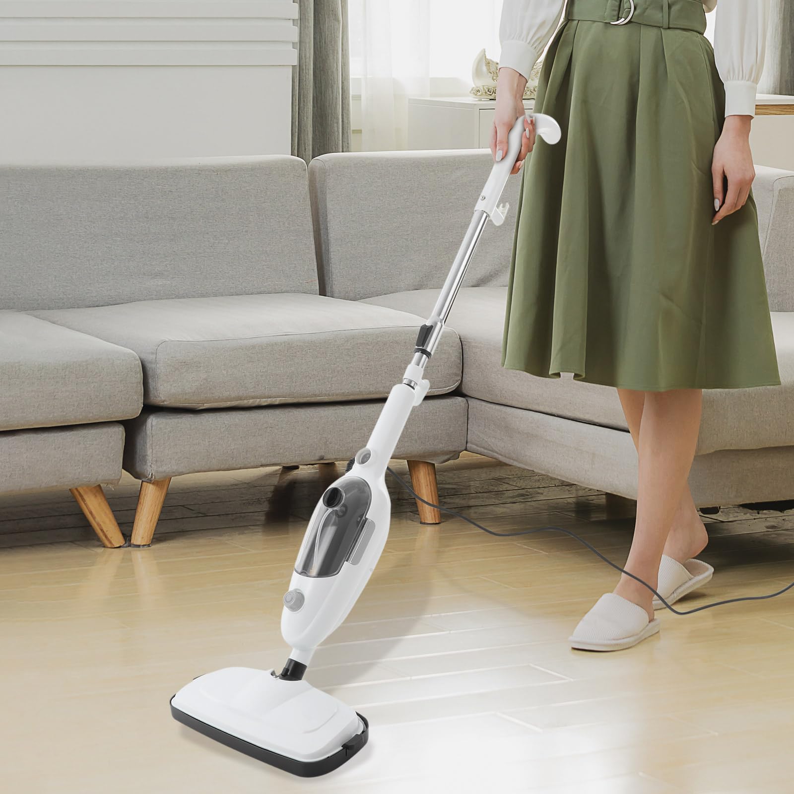 Dampfreiniger Komplett-Set 1300W mit transparentem Wassertank | Multifunktionaler Dampfmopp Bodenreiniger inkl. Bodendüse, Dampfdüse & Mopp für Fliesen & Böden
