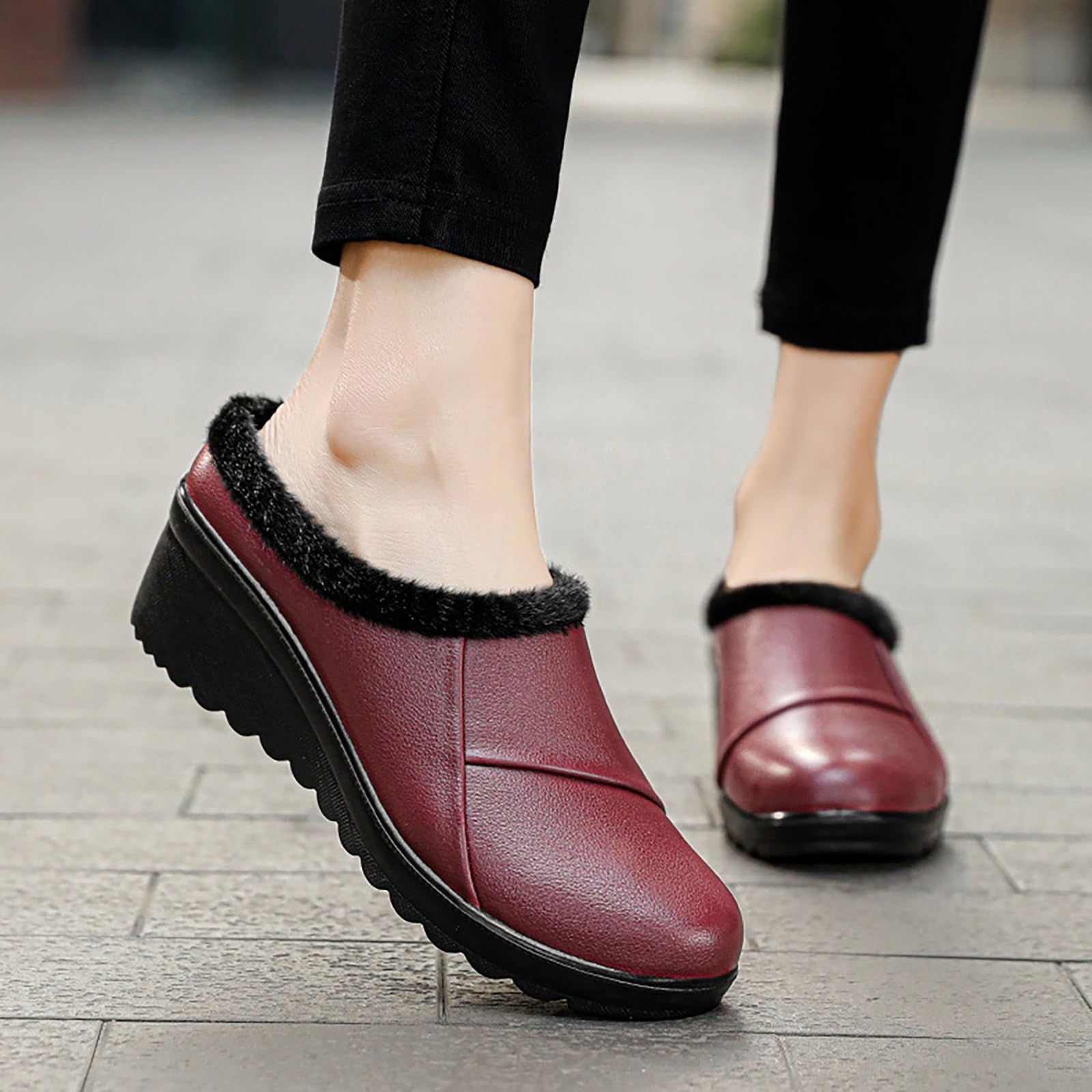 Scarpe invernali da donna, imbottite, ortopediche, comode, in pelle