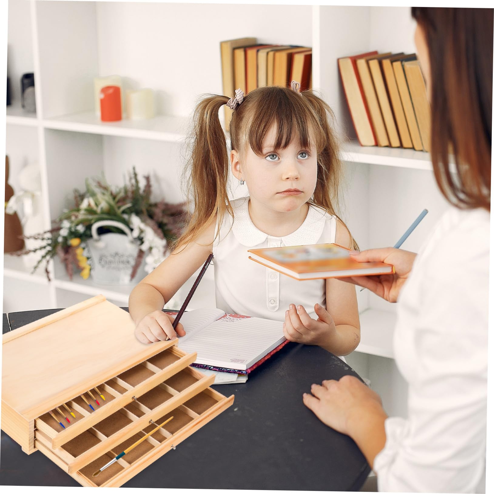 LIFKOME Holz Stiftehalter Schublade Pinselhalter Aus Robustem Kunststoffrahmen Dreilagiger Schreibtisch Organizer Für Künstler Zeichenutensilien Schreibbedarf
