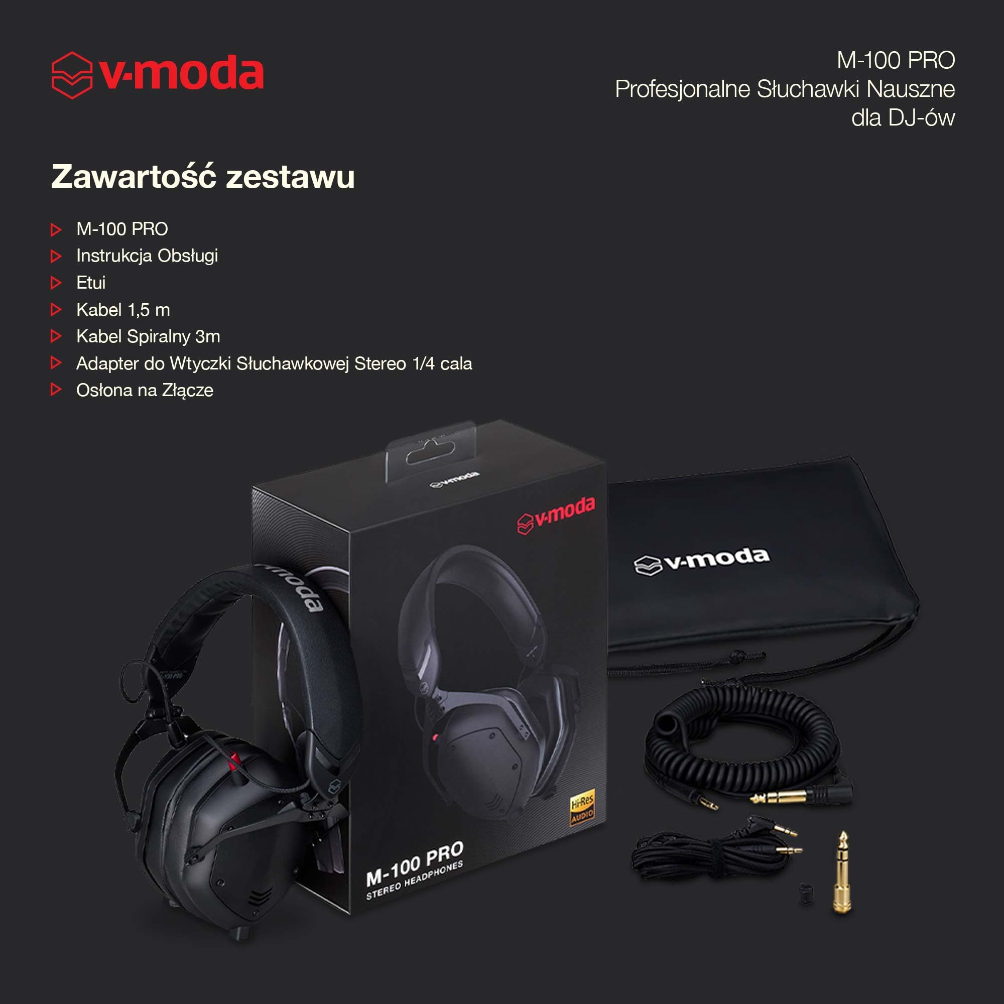 V-MODA M-100 PRO | Profesjonalne Słuchawki Nauszne dla DJ-ów | Stworzone dla Profesjonalnych DJ-ów i Muzyki Opartej na Rytmie | Doskonała Izolacja Dźwięku | Słuchanie Jednym Uchem