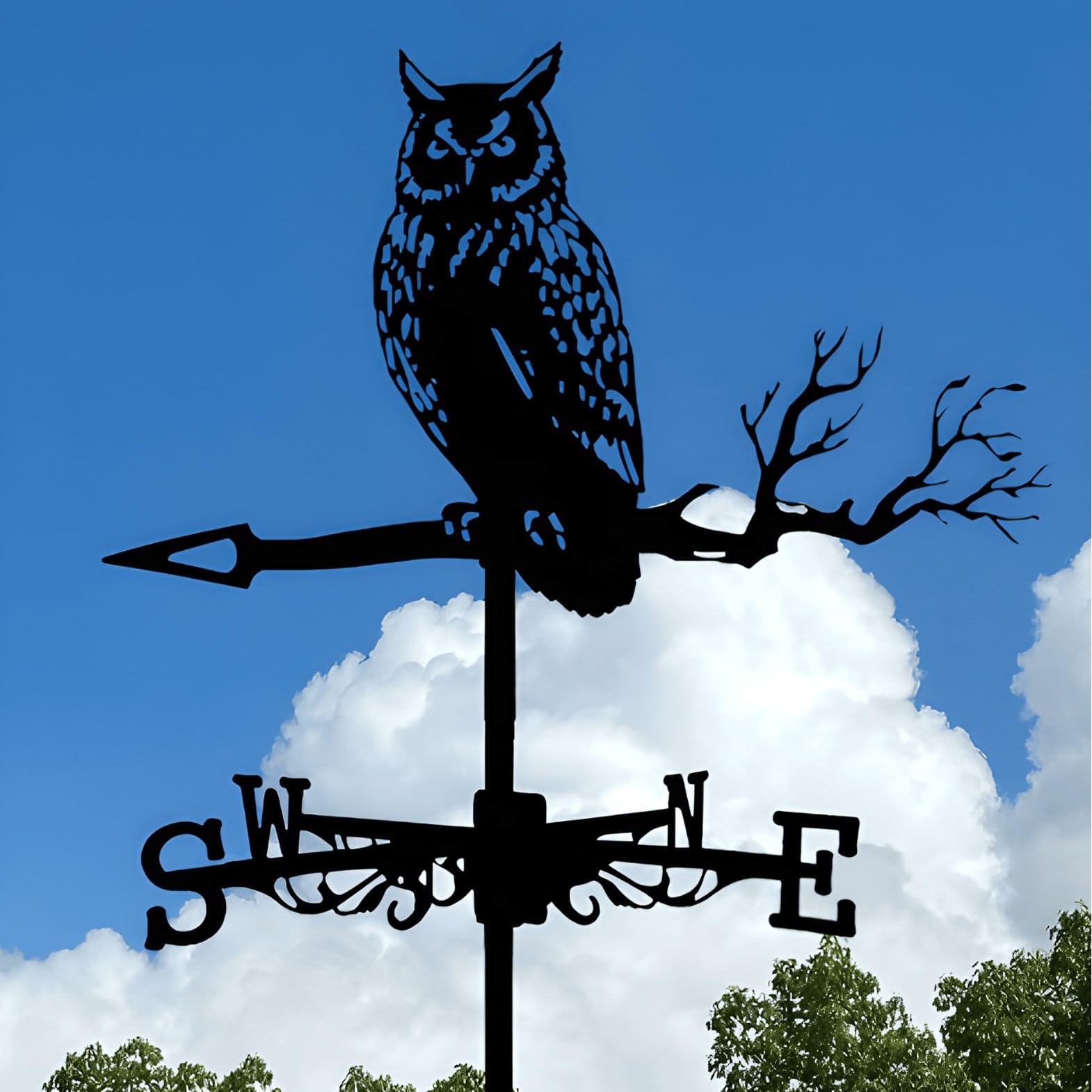 SYFUNLV Owl Weather Vane,Owl on Branch Weathervanes,Black Metal Weather Vanes Roof Mount,Animal Weather Vanes,for the Garden,Yard,Sheds,Yard,Patio,Farmhouse (Style 1)