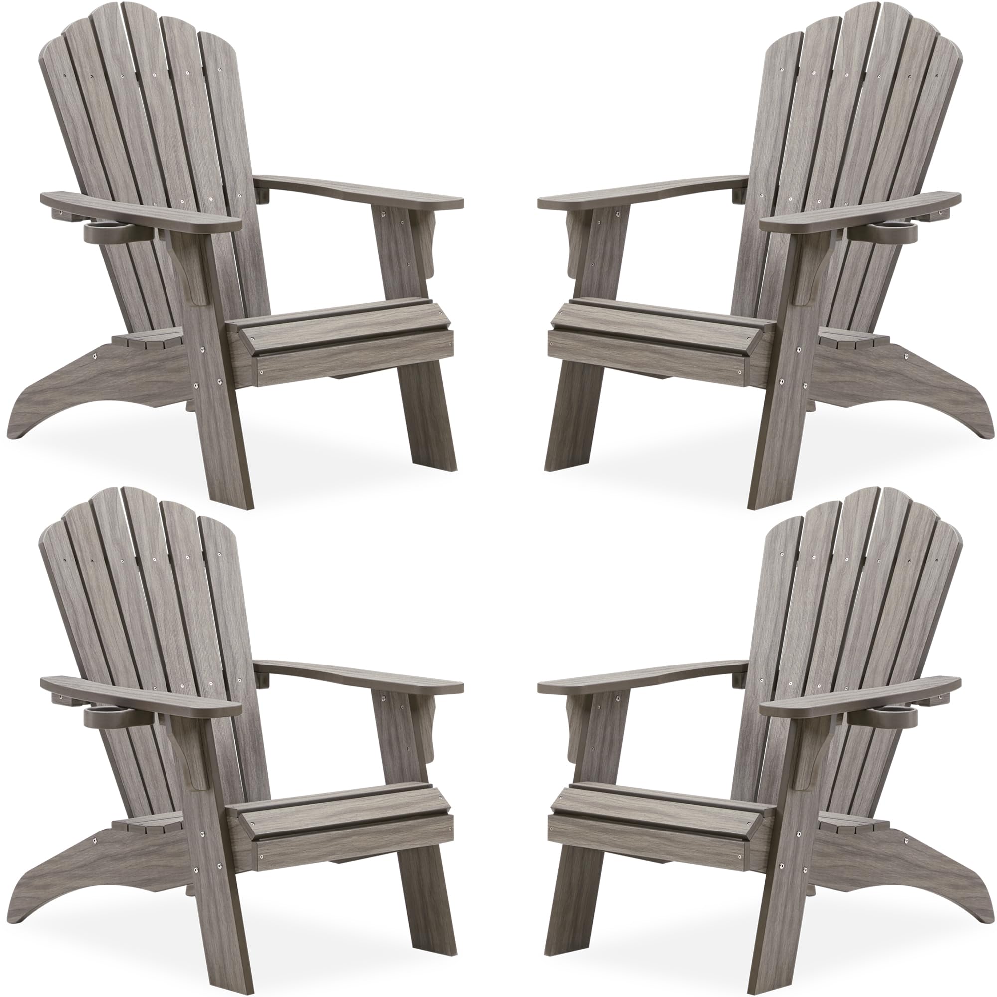 Psilvam Adirondack Chairs Set of 4 with Cup Holder, Light Gray