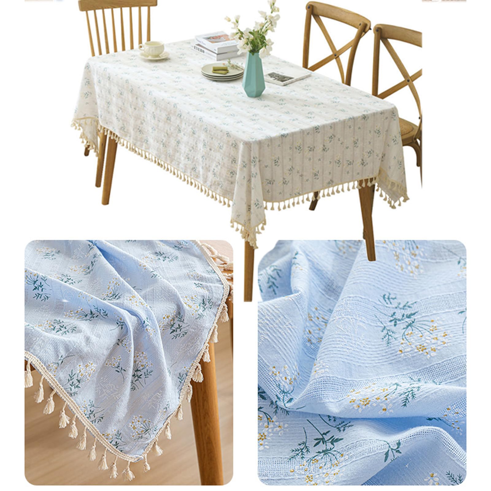 Abwaschbar Tischdecke mit Quaste 140x260cm, Eckig Baumwolle Leinen Tischtuch Tischwäsche Pflegeleicht Garten Zimmer Tischdekoration, für Esszimmer, Garten, Hochzeiten Oder Haushalt