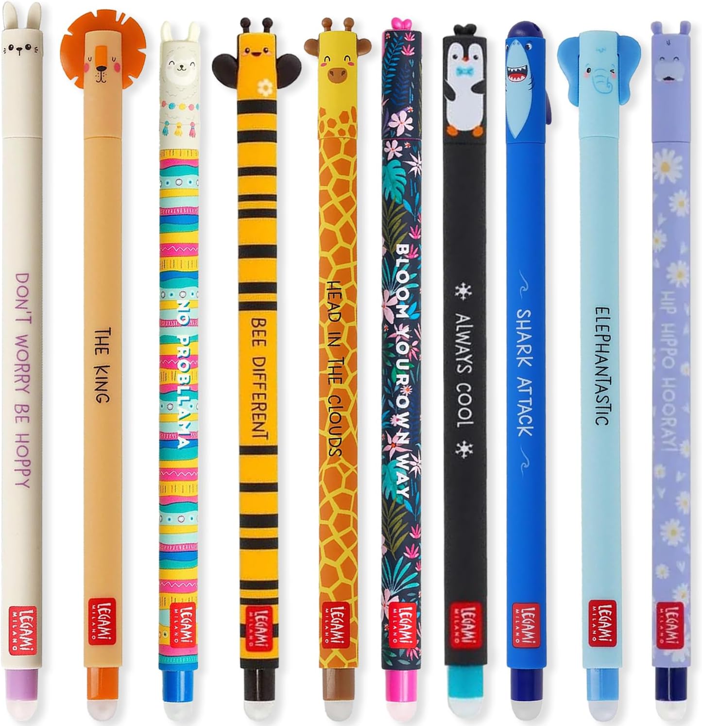 LEGAMI - Lot de 7 stylos gel effaçables trousse 2 en 1 - avec encre