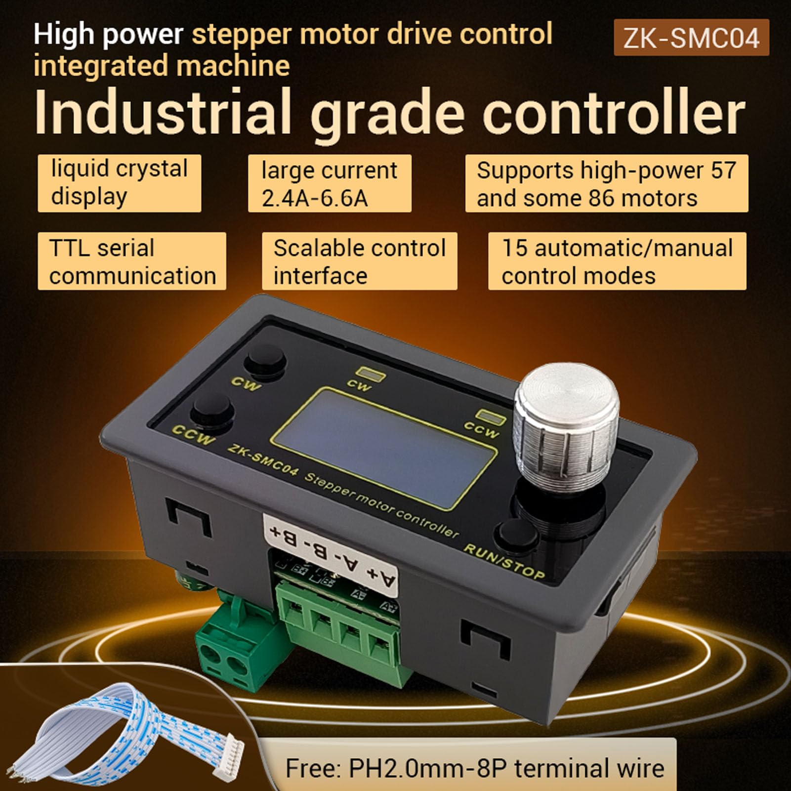 Luocute Schrittmotor-Treiber-Controller, Integriertes HD-LCD-Display, Hohe Leistung, 6,6 A, für 42, 57, 86 Motoren mit 15 Arbeitsmodi, Serielle TTL-Schnittstelle