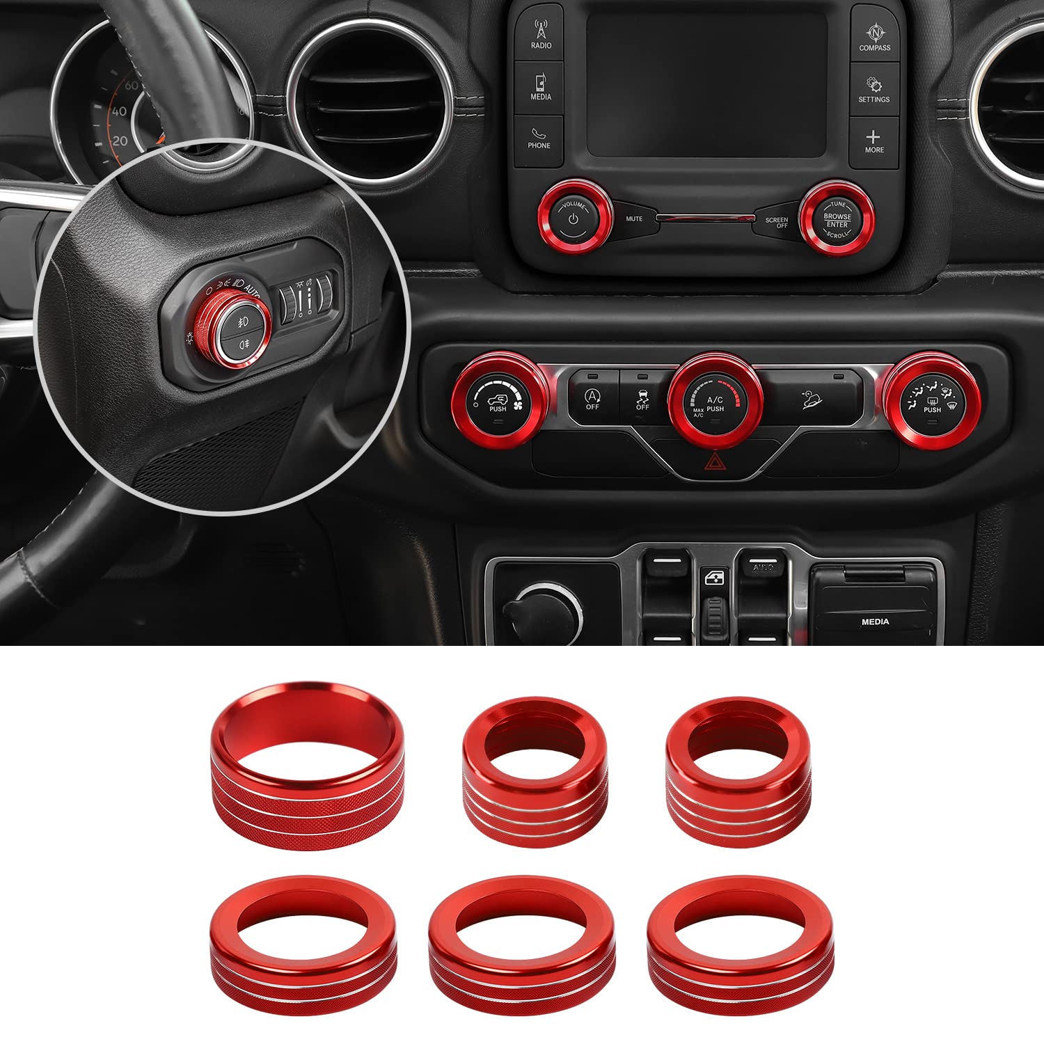 Center Console Air Conditioner Switch Knob Cover & Headlight Knob Cover & Navigation Small Screen Switch Knob Cover Interior Accessories for Jeep