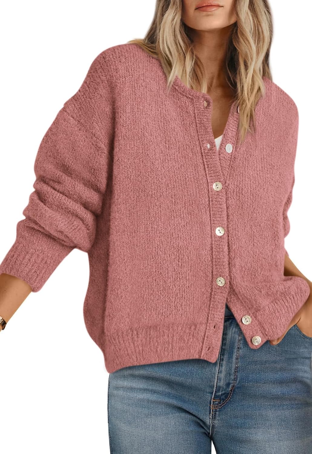 PRETTYGARDEN Long Sleeve Crewneck Button Down Womens Sweaters Spring Open Front Chunky Cardigan Sweaters for Women 2026