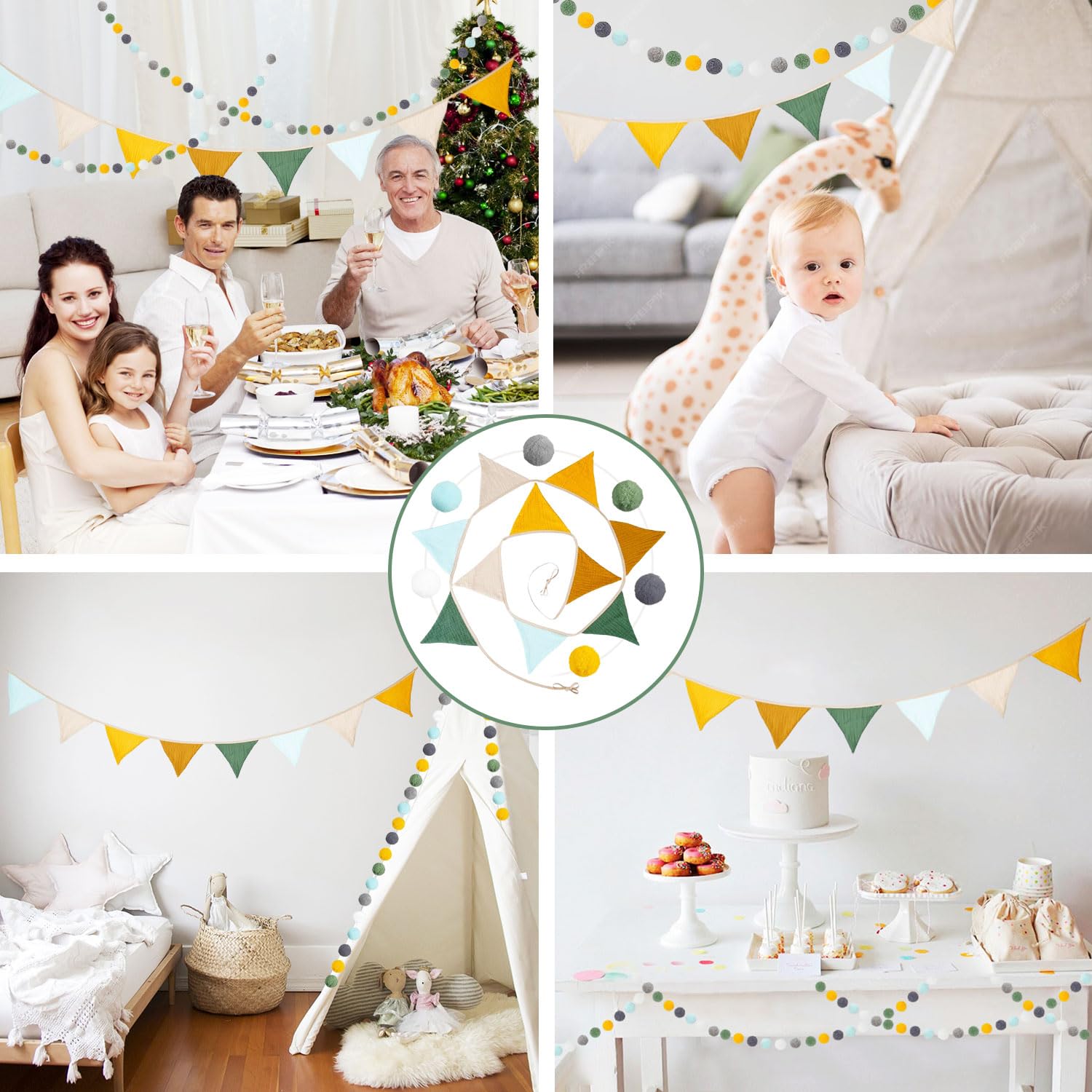 2 Pezzi Bandierine Colorate Bandierine Compleanno Bandierine Bandierine Festa Ghirlande di Palla di Feltro Bandierine per Cameretta Dei Bambini per Bambini Camera Baby Showe Camera da Letto