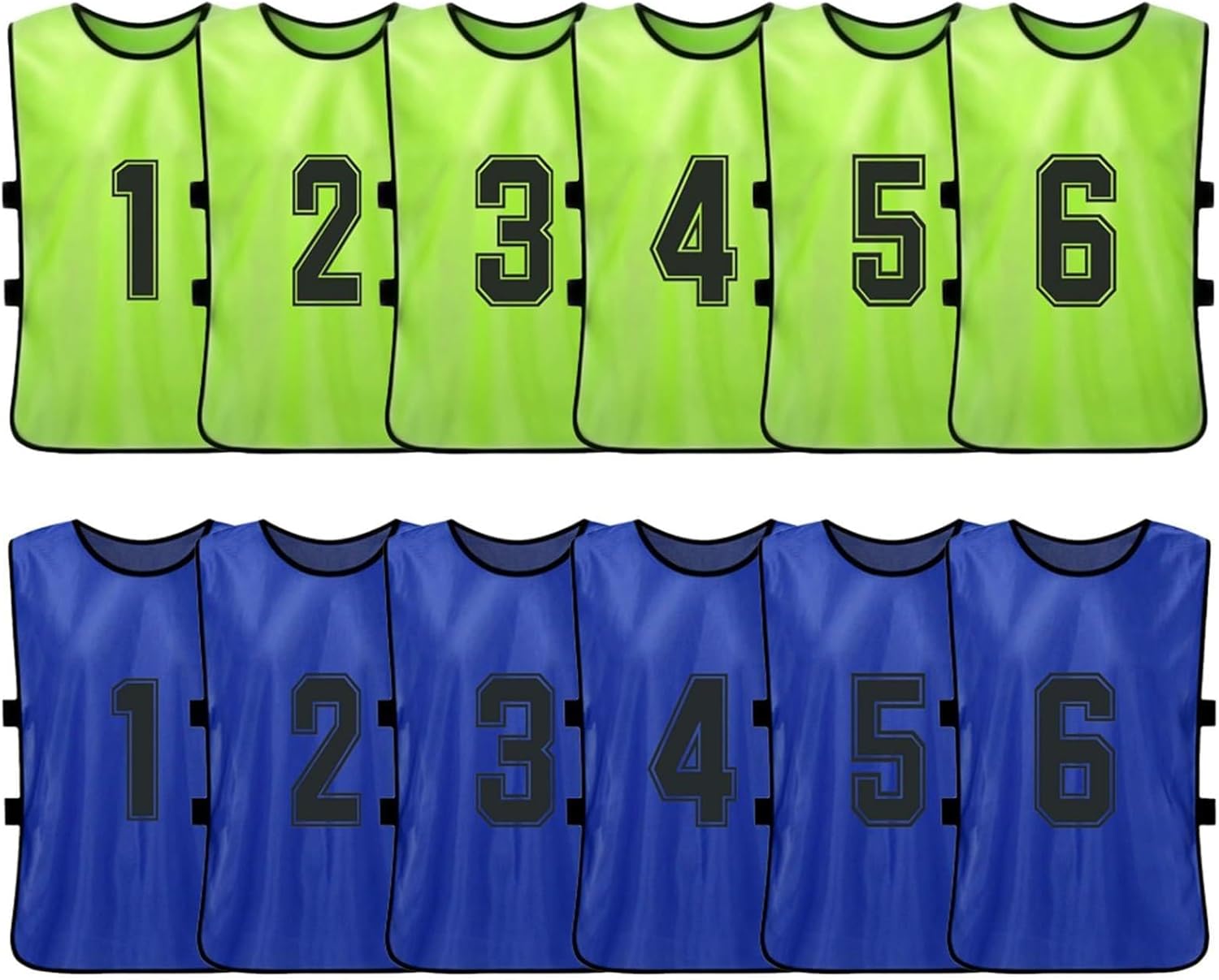 Numbered Football Bibs, Polyester Quick Drying Soccer Pinnies Soccer Jerseys Team Training Practice Sports Vest Fit for Football, Basketball, Volleyball, Hockey (Fluorescent green dark blue)