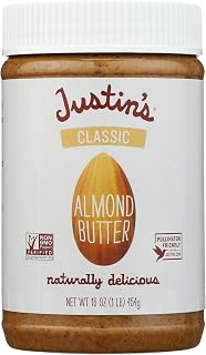 Justin's Classic Almond Butter 16 oz Jar - Creamy, Spreadable, Peanut-Free Delight for Snacks & Baking