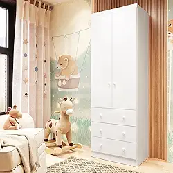 Guarda Roupa de Bebê 2 Portas 3 Gavetas Smim Móveis Peroba Branco Brilho