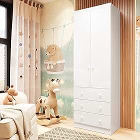 Guarda Roupa de Bebê 2 Portas 3 Gavetas Smim Móveis Peroba Branco Brilho