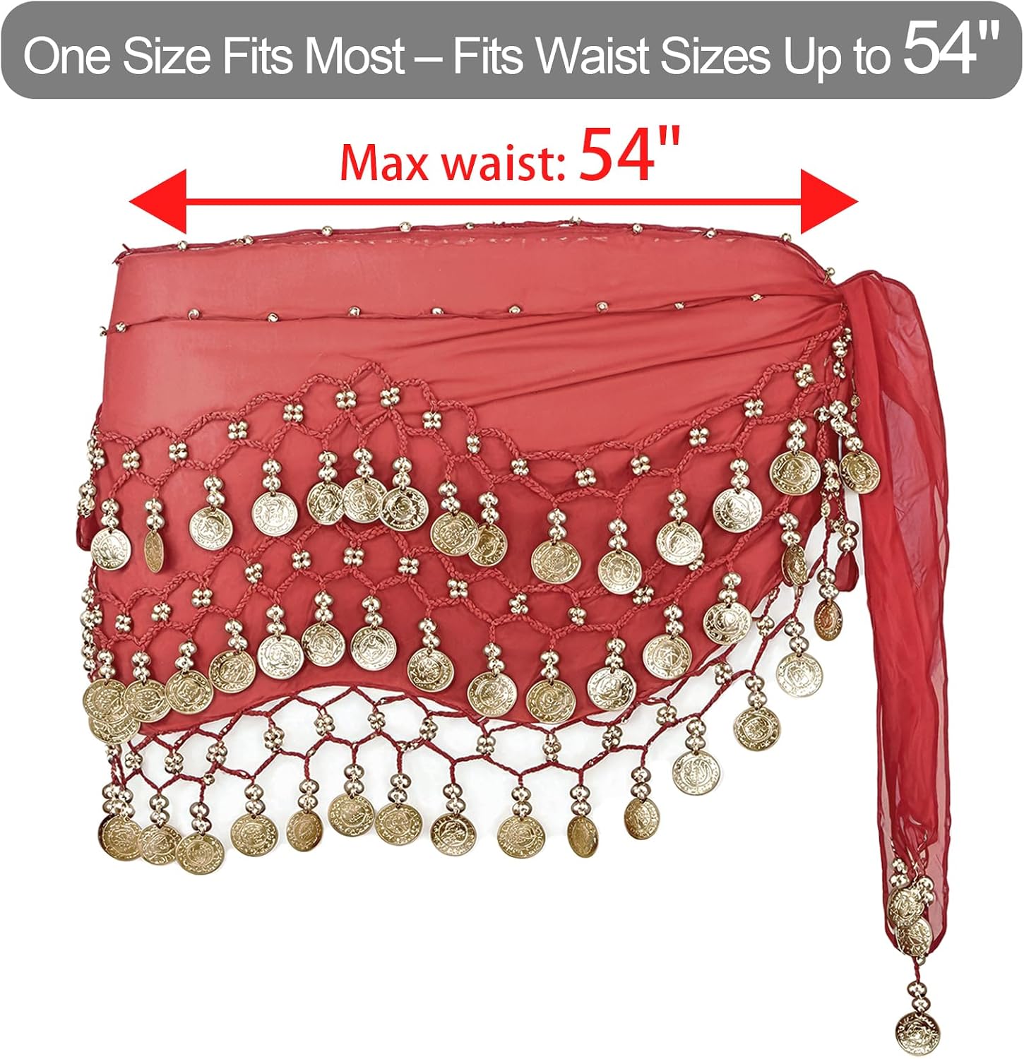 2 PCS Belly Dance Hip Scarf Belly Dance Costume Belly Scarf for Belly Dancer Coin Skirts Skirt Wrap with 128 Gold Coins