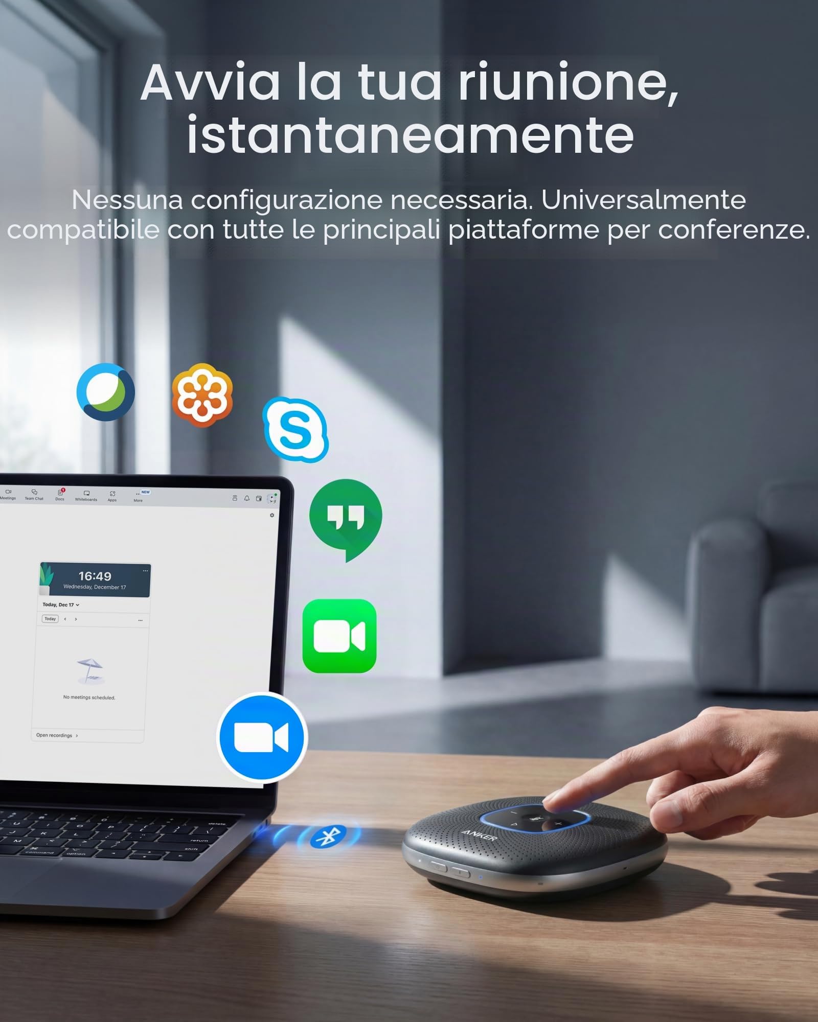Anker PowerConf Altoparlante Bluetooth da Conferenza Nero con 6 Microfoni Integrati, Registrazione Audio Migliorata, Batteria da 24 Ore, Connettività USB-C, per Home Office