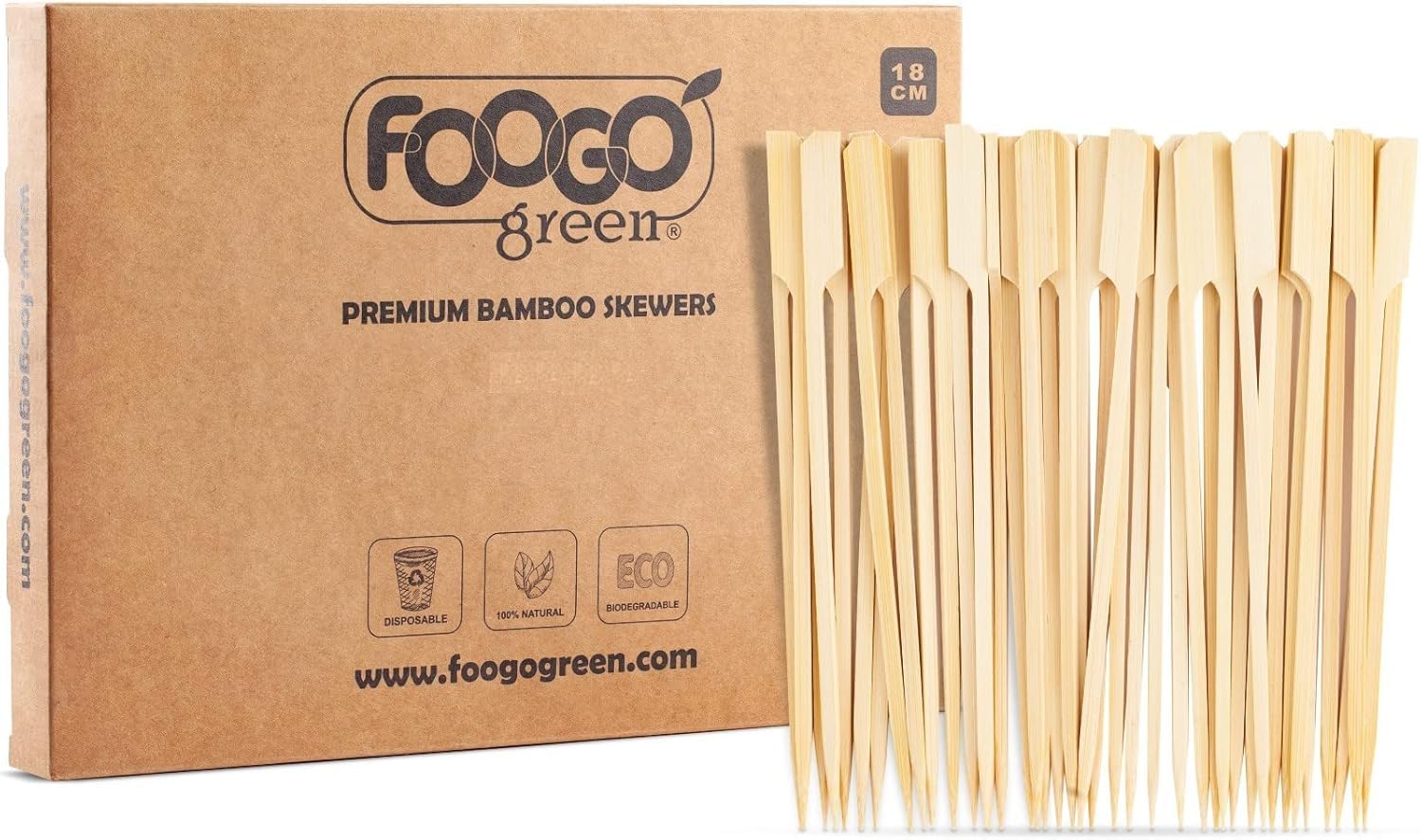 FOOGO Green 900pcs Medium 18cm, Bamboo Skewers, Sturdy Eco-Friendly Wooden
