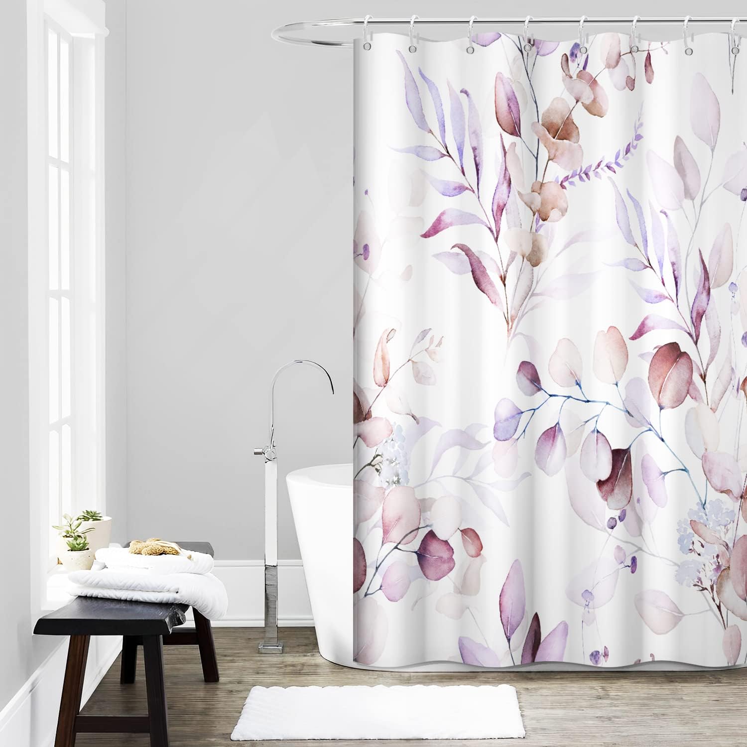 MIRRORANG Verde salvia Eucalyptus Stall Tenda da doccia, acquerello pianta foglia con floreale tende da bagno con ganci, impermeabile muffa e poliestere resistente alla muffa,153x183cm