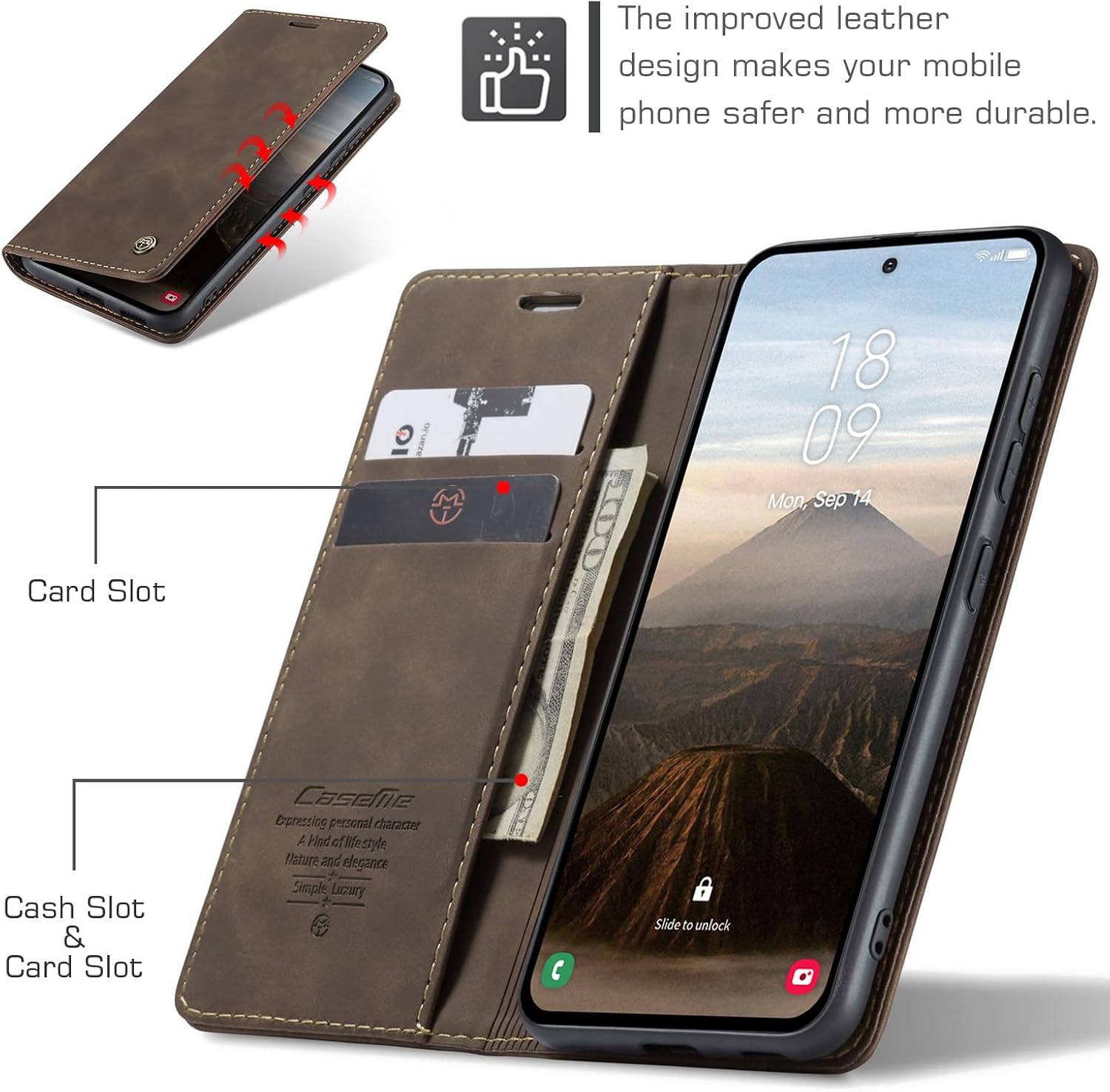 for Samsung Galaxy S25 Plus Case, Flip Wallet Leather Case with Card Holder Magnetic Closure Shockproof Kickstand Protective Phone Cases Cover for Galaxy S25 Plus, Coffee - Image 2