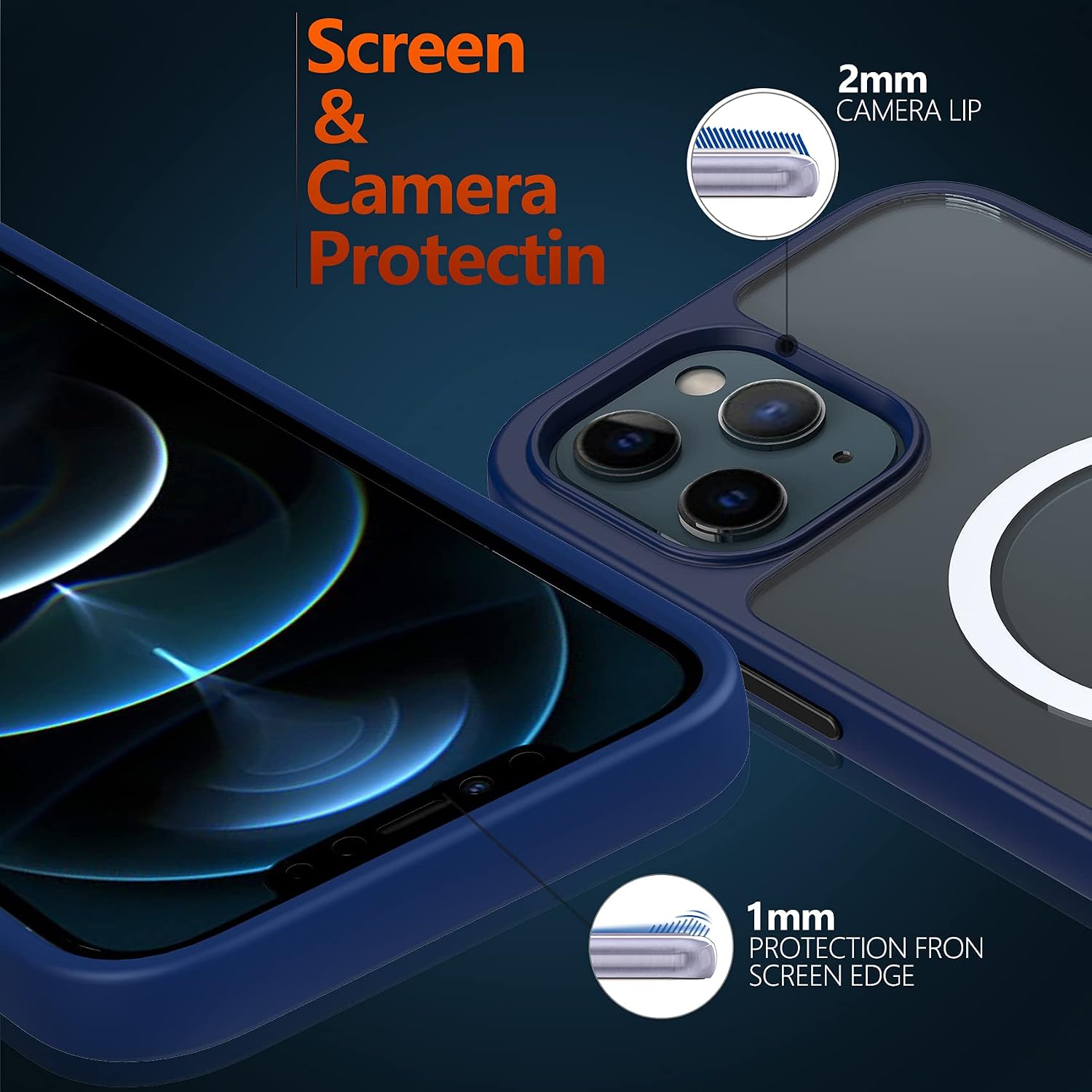 Ferilinso Magnetic Anti-Fingerprint Designed for iPhone 12 Pro Max Case, Translucent Matte Scratch Resistant PC Back, for MagSafe Shockproof Bumper Protective Phone Case Cover 5G 6.7 inch, Blue