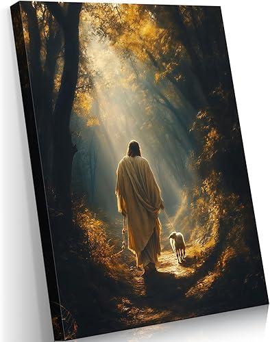 NCYEL Arte de pared de Jesús en lienzo cristiano, impresión de pastor Jesús, póster religioso, obra de arte, sala de estar, dormitorio, decoración