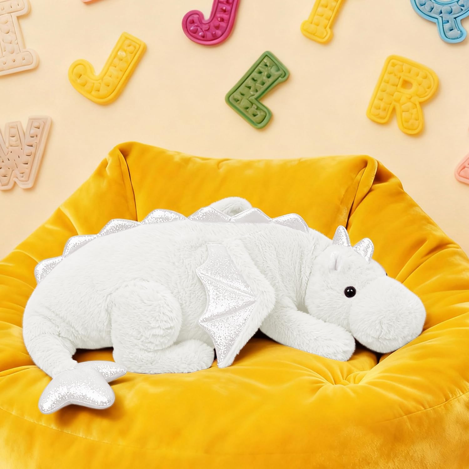 ARELUX Large 36in Cute Dragon Stuffed Animals Plush Toy Soft White Pterosaur Plushie Giant Fuzzy Dinosaur Pillow Plushies with Wings Cuddly for Friends Family Member