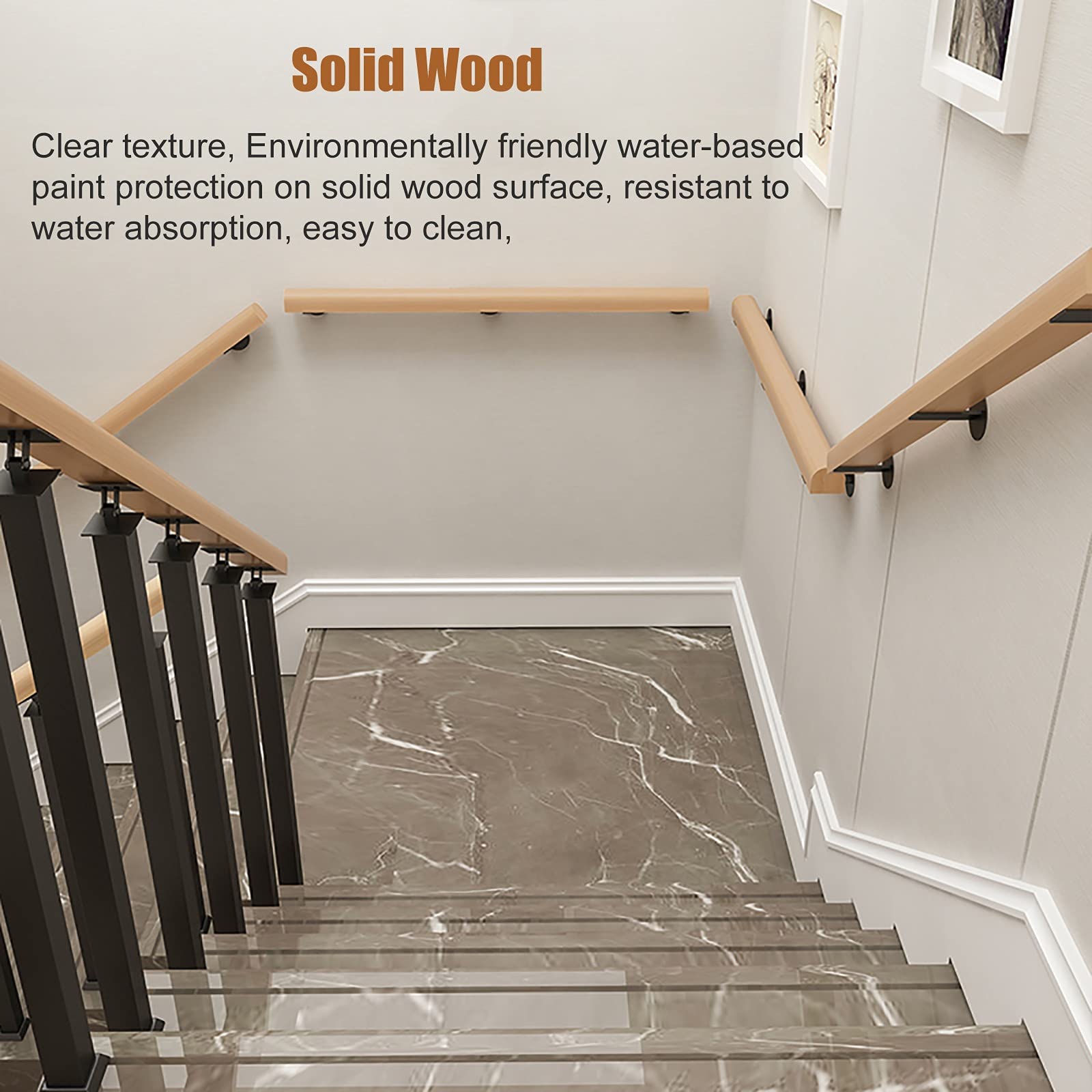 Staircase Handrails Banister Hand Railings Stair Handrails For Walls 3m/2m/1.2m1m, Indoor Wood Banister Handrail For Elderly/Disabled, Kindergarten/Loft/Home Grab Bar, Complete Kit ( Size : 2.8m(9ft