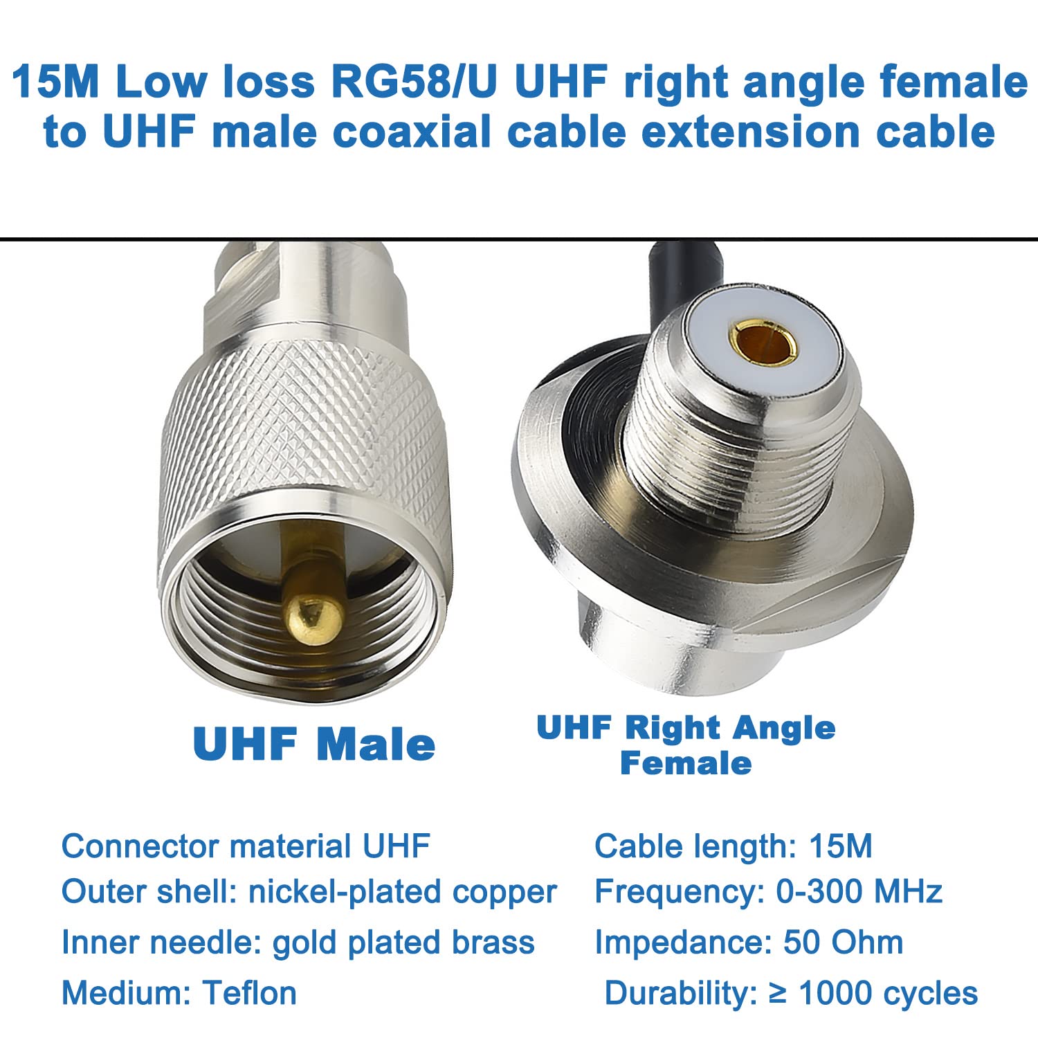 YILIANDUO Câble Coaxial UHF 7M Mâle à Angle Droit Femelle RG58 - Faible Perte