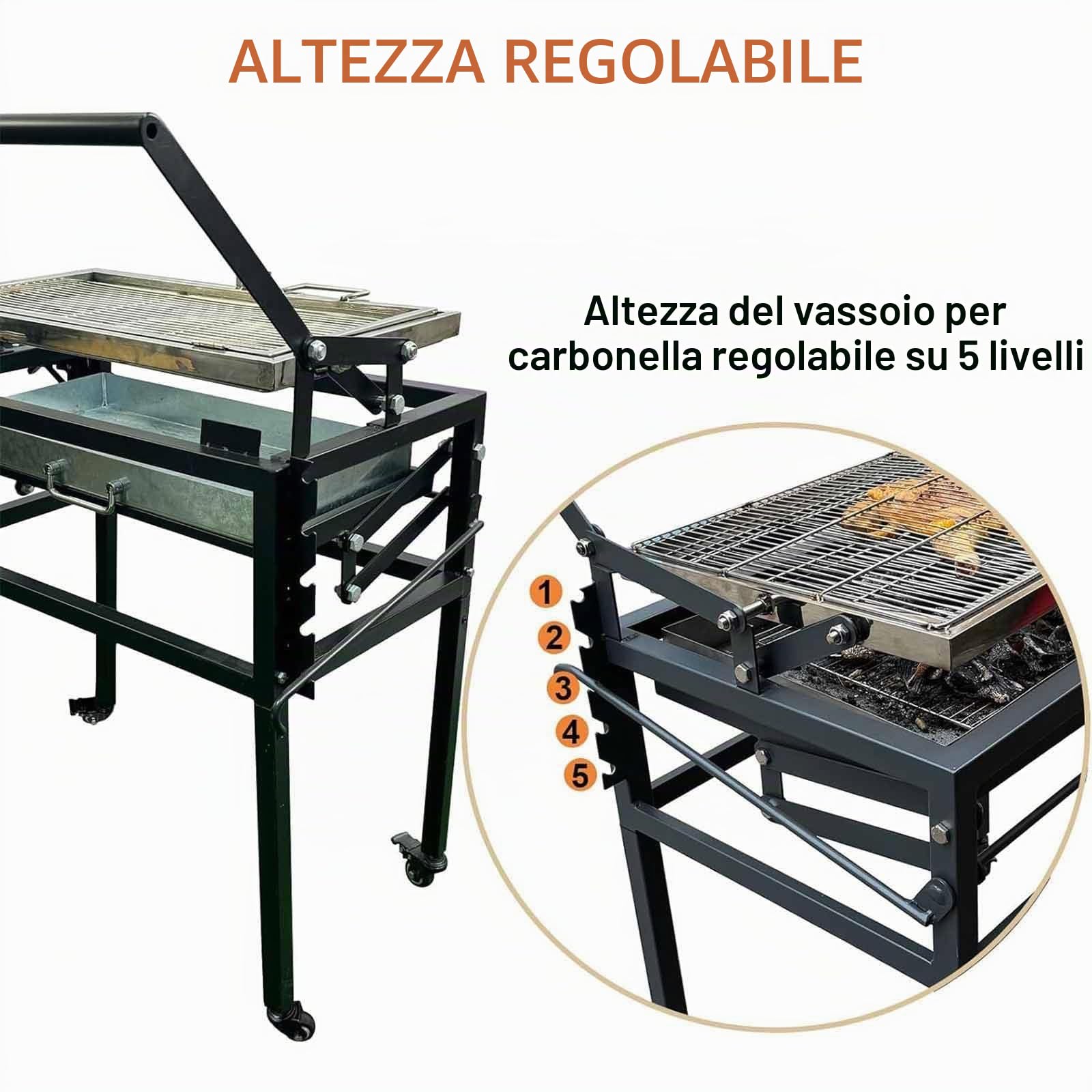 Griglia a Carbone per Barbecue,Griglia Nera per Campeggio All'aperto,Portatile Da Tavolo a Carbone Con Griglia Cottura Reversibile a 360 Gradi,Vassoio Rimovibile,Telaio in Acciaio Regolabile