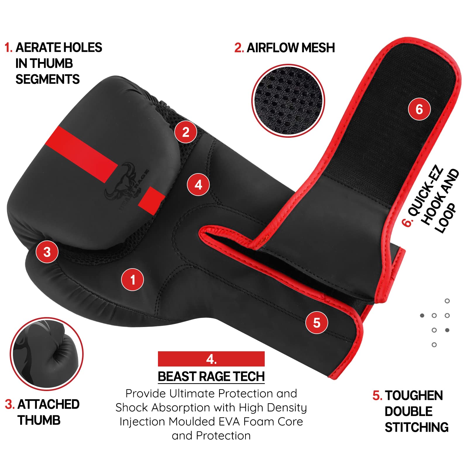 BEAST RAGE Guantoni da boxe Muay Thai, kickboxing, MMA, sacco da combattimento, allenamento, allenamento per uomini e donne, guanti da fitness imbottiti