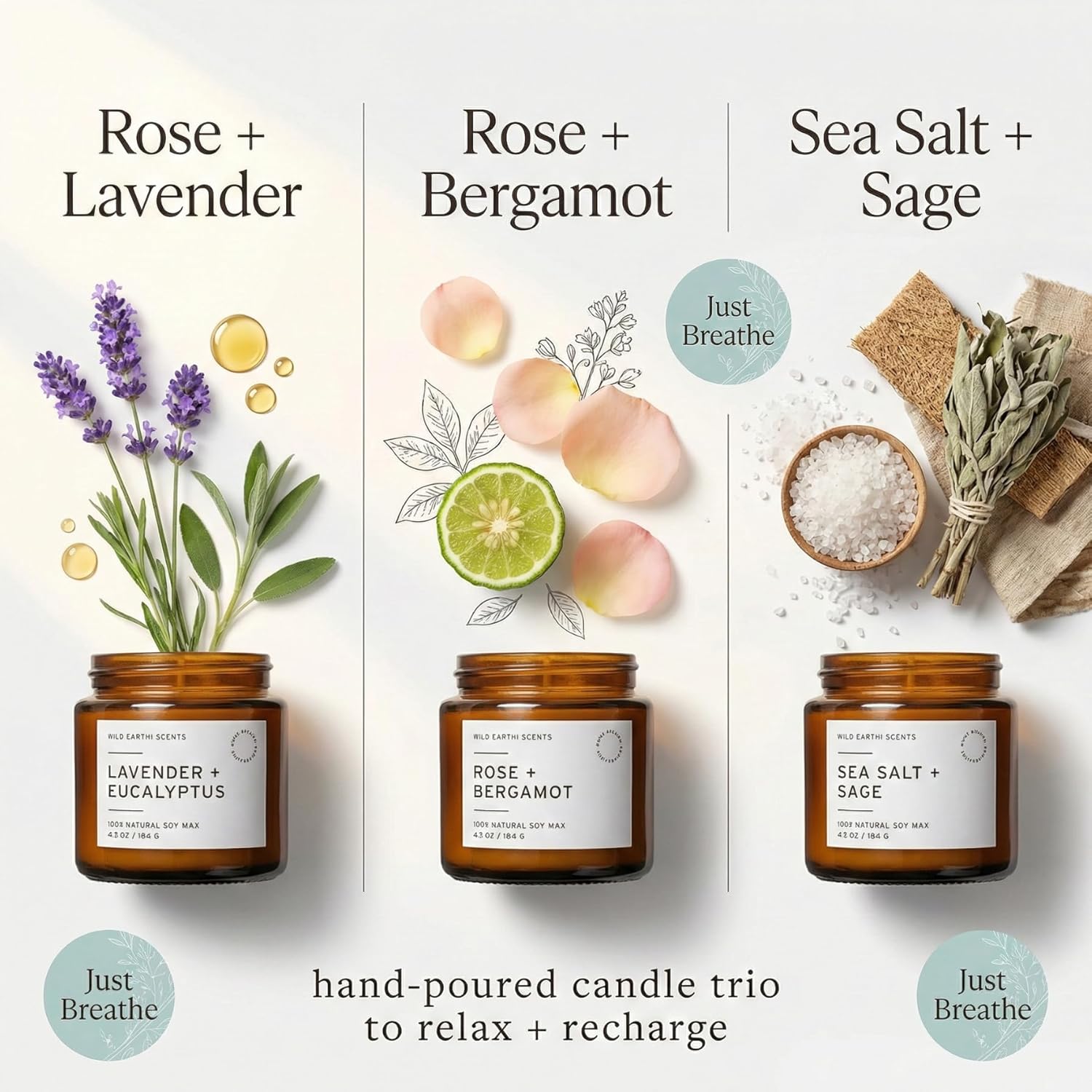 Unboxme Scented Candles Gift Set - 3 Pack Aromatherapy Soy Candles for Women, Hand Poured with Essential Oils, Stress Relief & Relaxation
