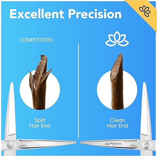 Vista 19 de Equinox - Juego de tijeras de peluquero profesional, incluye tijeras y tijeras de adelgazamiento para cortar el cabello y aseo, accesorios de acero
