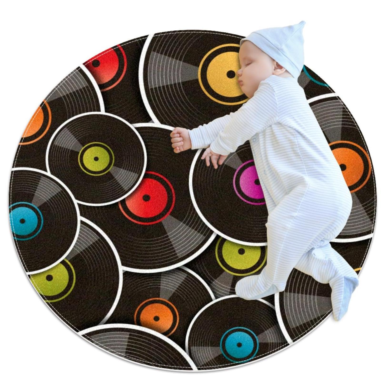 Tapis salle de bain antidérapant vinyle camomille rond 1m pour chambre