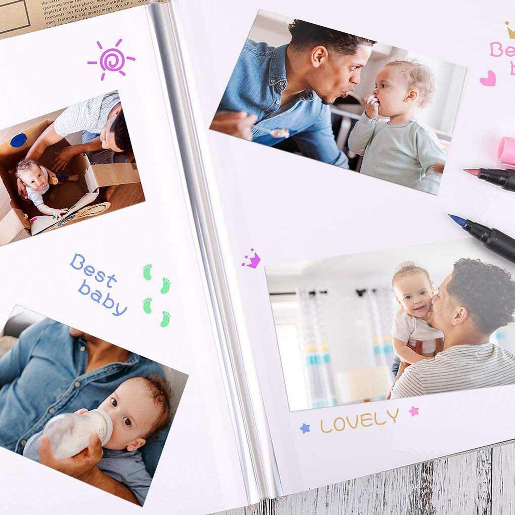 4X Album Photo Scrapbook Linen Bricolage Pages de Livre de MéMoire Épaisses avec Film de Protection Enregistrer Les Images en Permanence, Meilleur Choix de Cadeau