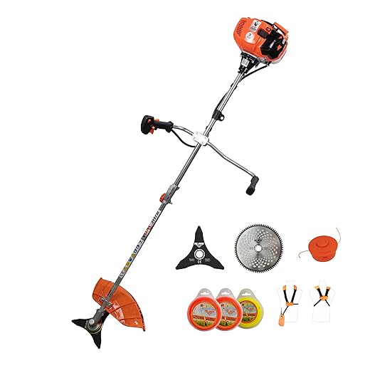 Débroussailleuse Thermique DAC 311fr 52cc, 3CV, 250mm - pour Jardin, Élagage, Faucheuse, Coupe Bordure, Inclus Lame, Harnais, Fil de Coupe, Orange