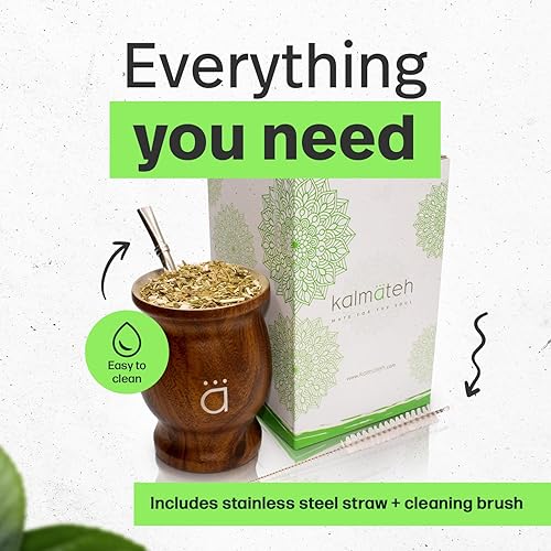 Vista 61 de Kalmateh Yerba Mate - Juego de calabaza tradicional y moderna, incluye popote de filtro Bombilla y cepillo de limpieza, acero inoxidable de doble