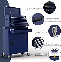 Vista 7 de 5-Drawer High Capacity Rolling Tool Box, Removable Cabinet Storage Tool Chest with Wheels and Drawers, Detachable Toolbox with Lock for Mechanics