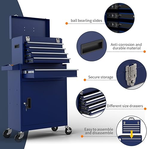 Miniatura 7 de Cofre de herramientas de alta capacidad de 5 cajones con cajones, caja de herramientas extraíble con ruedas, caja de herramientas desmontable con