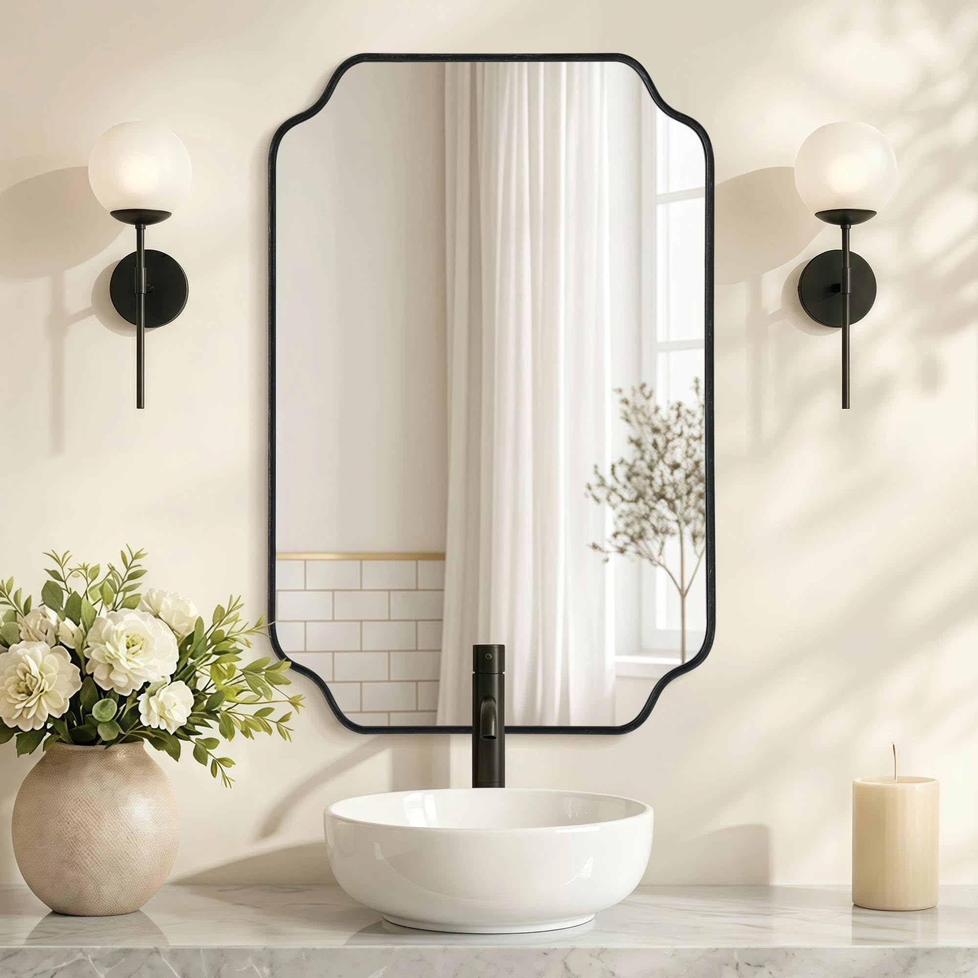 Photo 1 of Besdomus Black Modern Bathroom Mirror: 24" x 36" Brushed Aged Wood Framed HD Explosion-Proof Tempered Mirror - Vertical or Horizontal Hanging Minimalist Decor for Over Sink/Vanity/Entryway/Bathroom