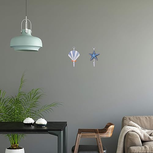 Miniatura 6 de Cabilock 2 ganchos de pared mediterráneos de resina para colgar en la pared, ganchos decorativos para toallas con diseño de concha de estrella,