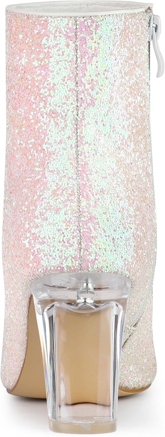 Allegra K Women's Glitter Pointed Toe Chunky Heel Ankle Boots