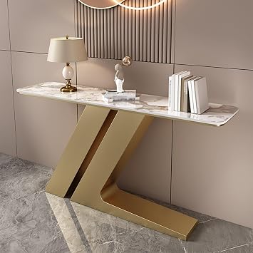 Console Table for Entryway,Sofa Table Behind Couch with Storage and Metal Lines Base for Living Room, Hallway, FoyerGold,120cm/47.2in