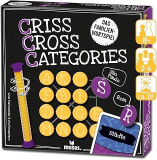 Moses. Criss Cross Categories, rasantes Wortspiel mit Stadt-Land-Fluss & Bingo-Elementen, Familienspiel mit innovativem Timer & 400 Kategorien, Denkspiel für Erwachsene & Kinder ab 8 Jahren