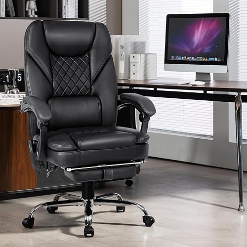 Miniatura 2 de Silla de oficina ejecutiva de cuero de 400 libras con diseño ergonómico y función reclinable, cómoda silla de escritorio para computadora