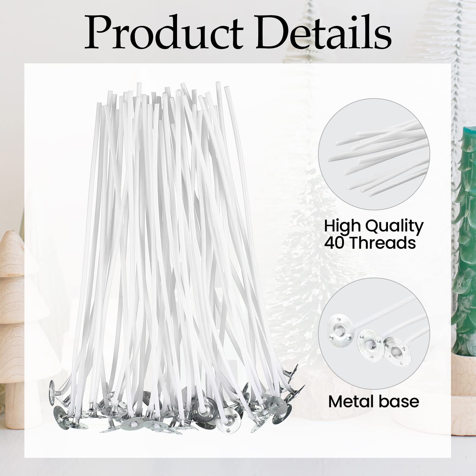 Lot de 1 000 mèches de bougie en coton pré-cirées pour la fabrication de bougies à combustion lente - 15,2 cm