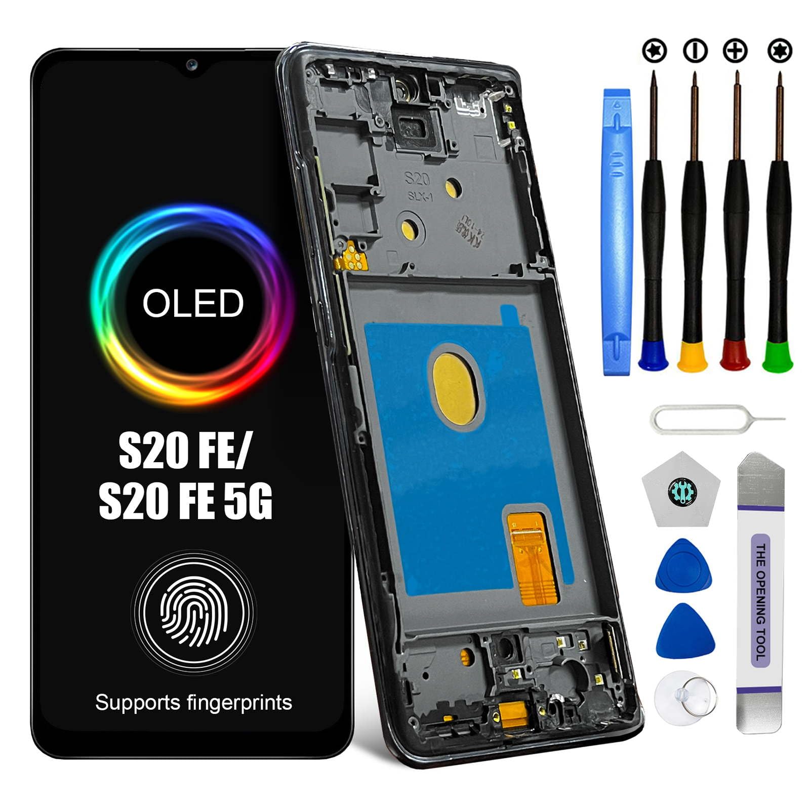 AMOLED for Samsung Galaxy S20 FE/S20 FE 5G Screen Replacement Kit Black with Frame- LCD Display Touch Screen Digitizer - SM-G781U1/DS G781A G781W G781V - 6.5 inch (Support Fingerprint Function)