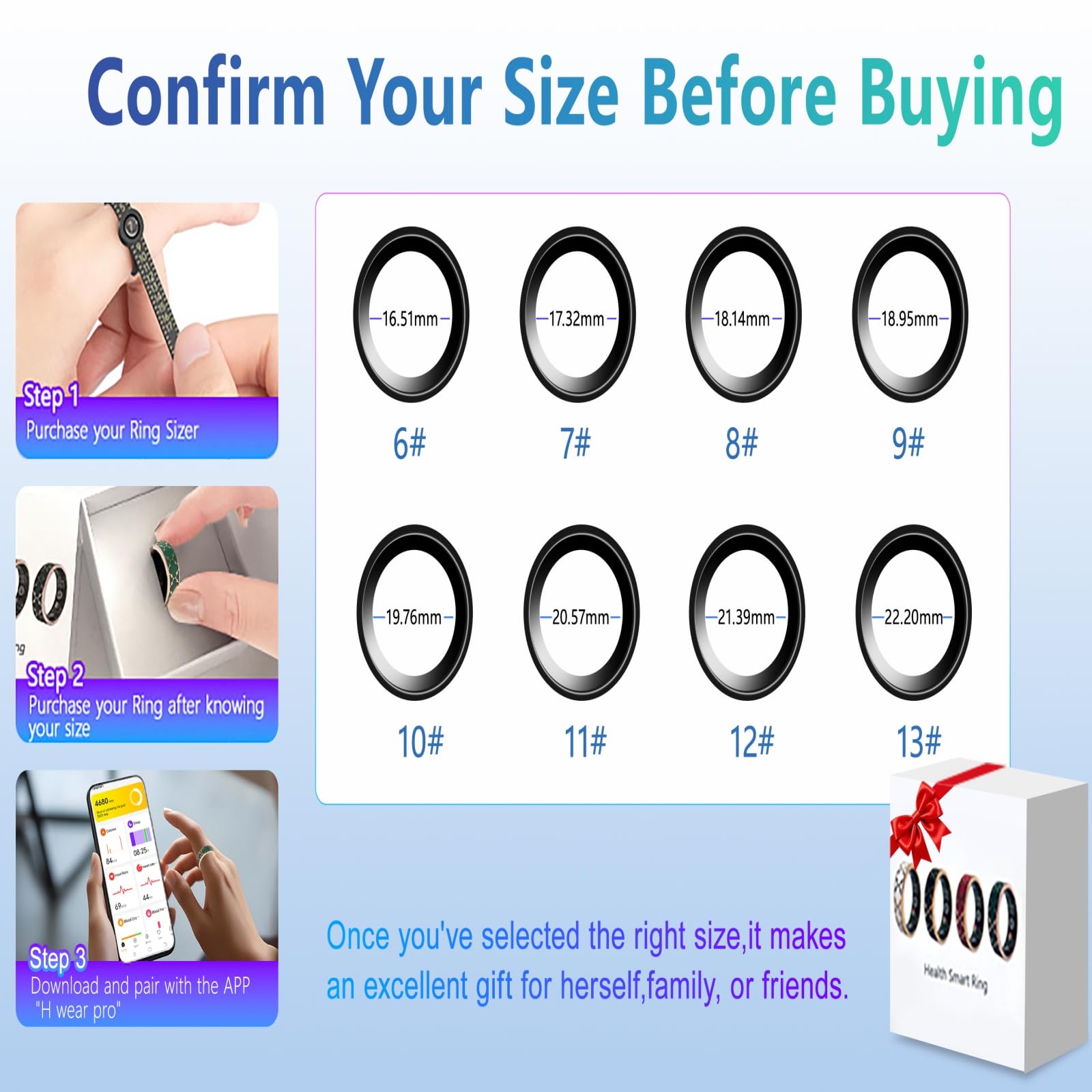 Anillo inteligente de salud para mujeres y hombres, rastreador de fitness con frecuencia cardíaca, monitoreo del sueño, oxígeno en sangre, presión arterial, podómetro de ejercicio, para iPhone