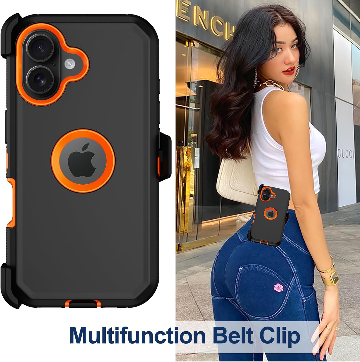 RubCase for iPhone 16 Phone Case, Military Grade Drop Protection Cell Phone Cover with Belt Clip Holster Stand, Screen Protector x2 Rugged Shockproof Kickstand for iPhone 16 Case 6.1 inch (Orange) - Image 6