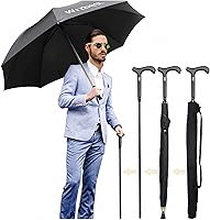 Vista 1 de 2-in-1 Walking Sticks Umbrella - Windbreak Ribs Walking Cane Umbrella Lightweight, Heavy-Duty Frame- Ideal Father's Gift for Climbing, Hiking
